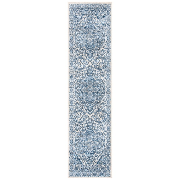 SAFAVIEH Brentwood Adams Oriental Runner Rug, Navy/Light Gray, 2' x 18'