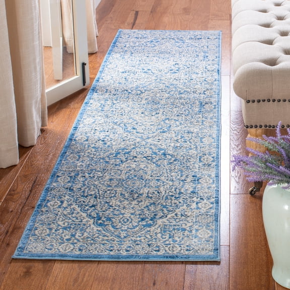SAFAVIEH Brentwood Adams Oriental Runner Rug, Ivory/Navy, 2' x 6'