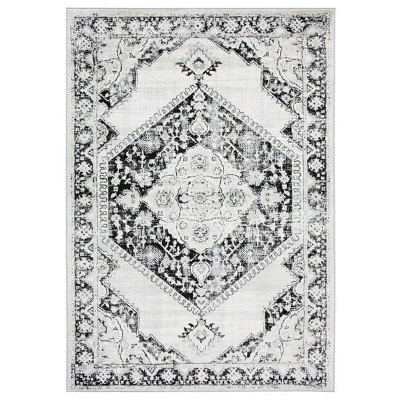 SAFAVIEH Brentwood Jervis Oriental Area Rug, 5'3" x 7'6", Black/Ivory