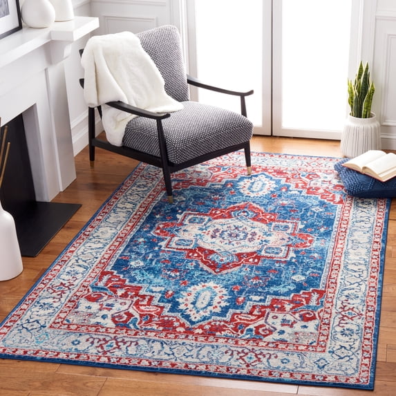 SAFAVIEH Brentwood Dimas Oriental Area Rug, Navy/Red, 5'3" x 7'6"
