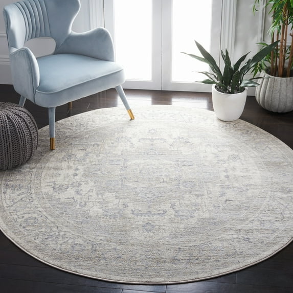SAFAVIEH Brentwood Dimas Oriental Area Rug, Ivory/Gray, 6'7" x 6'7" Round