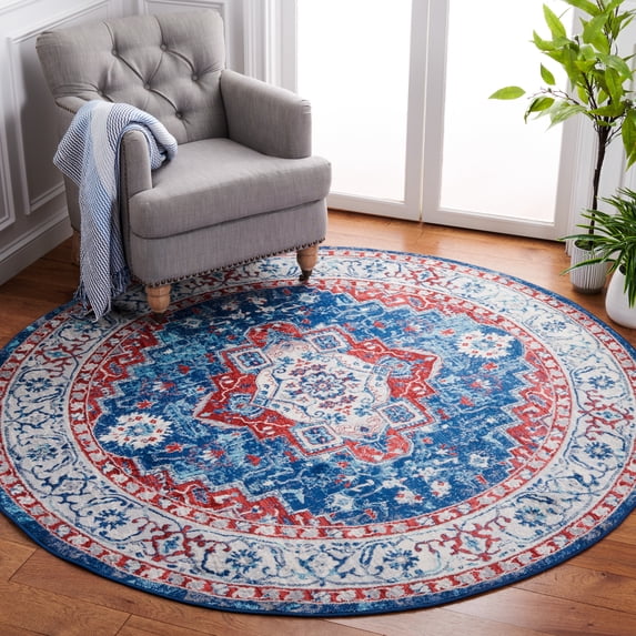 SAFAVIEH Brentwood Dimas Oriental Area Rug, Navy/Red, 6'7" x 6'7" Round