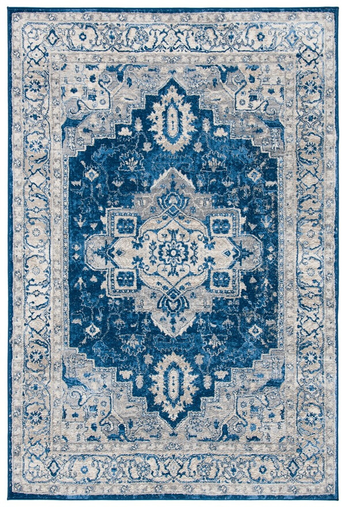 Navy and Grey Hand-Knotted Synthetic Area Rug, 6' x 9'