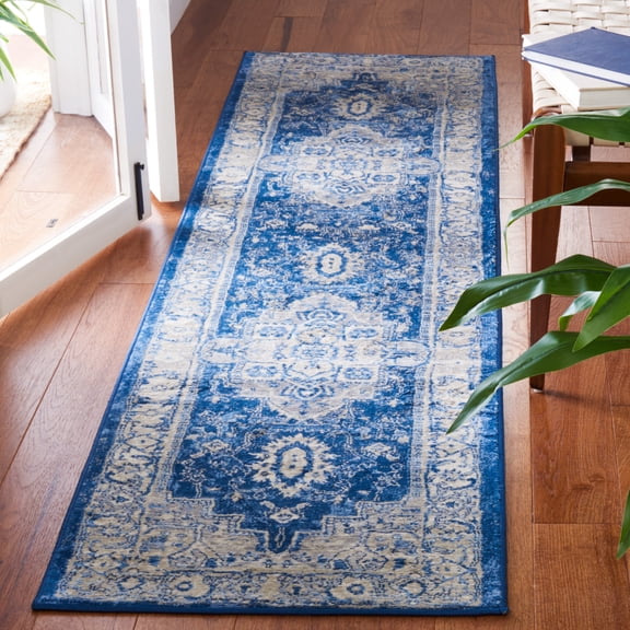 SAFAVIEH Brentwood Dimas Oriental Runner Rug, Navy/Gray, 2' x 8'
