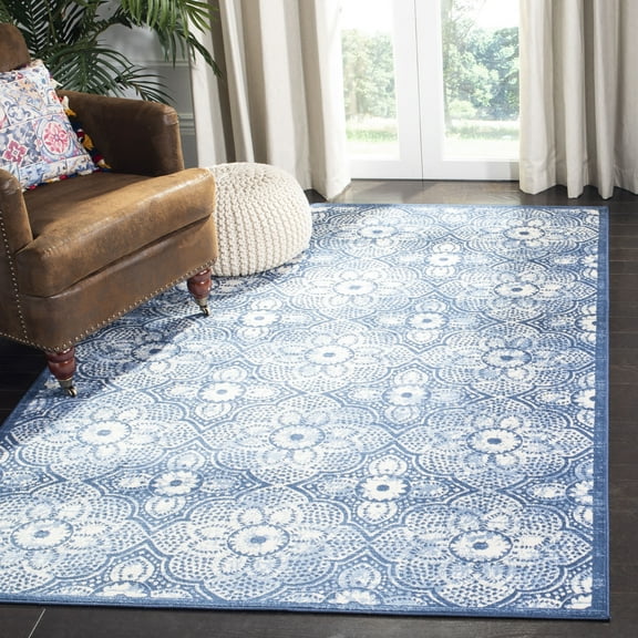 SAFAVIEH Brentwood Logan Geometric Area Rug, Navy/Creme, 5'3" x 7'6"