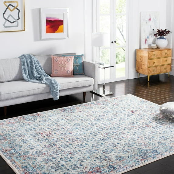 SAFAVIEH Brentwood Pompeii Geometric Area Rug, Ivory/Blue, 10' x 13'