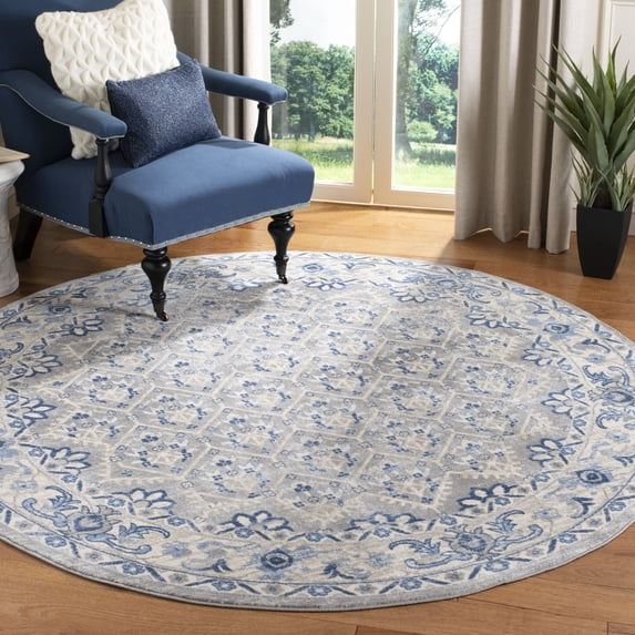 SAFAVIEH Brentwood Pompeii Geometric Area Rug, Light Gray/Blue, 11' x 11' Round