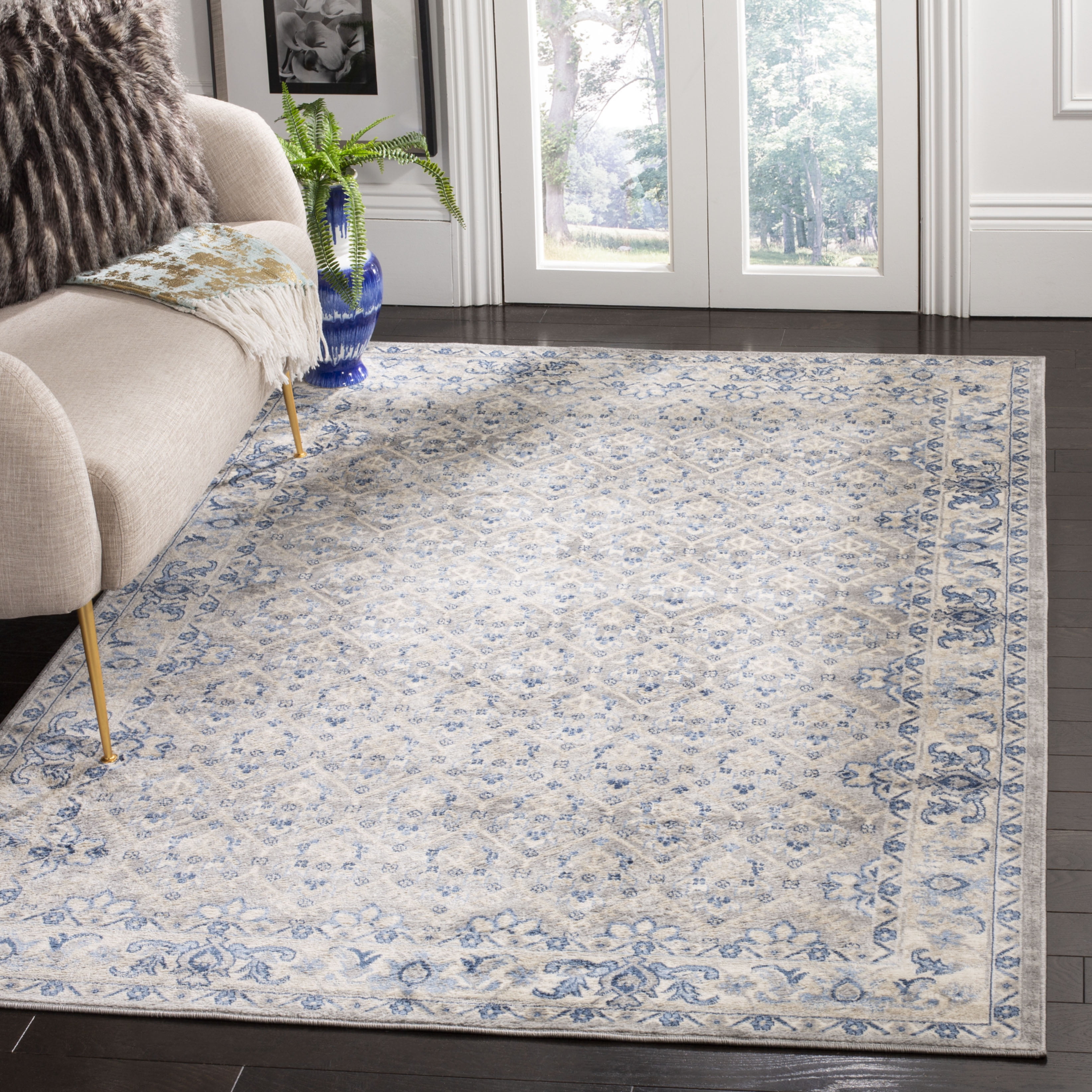 SAFAVIEH Brentwood Pompeii Geometric Area Rug, Light Gray/Blue, 3' x 5'