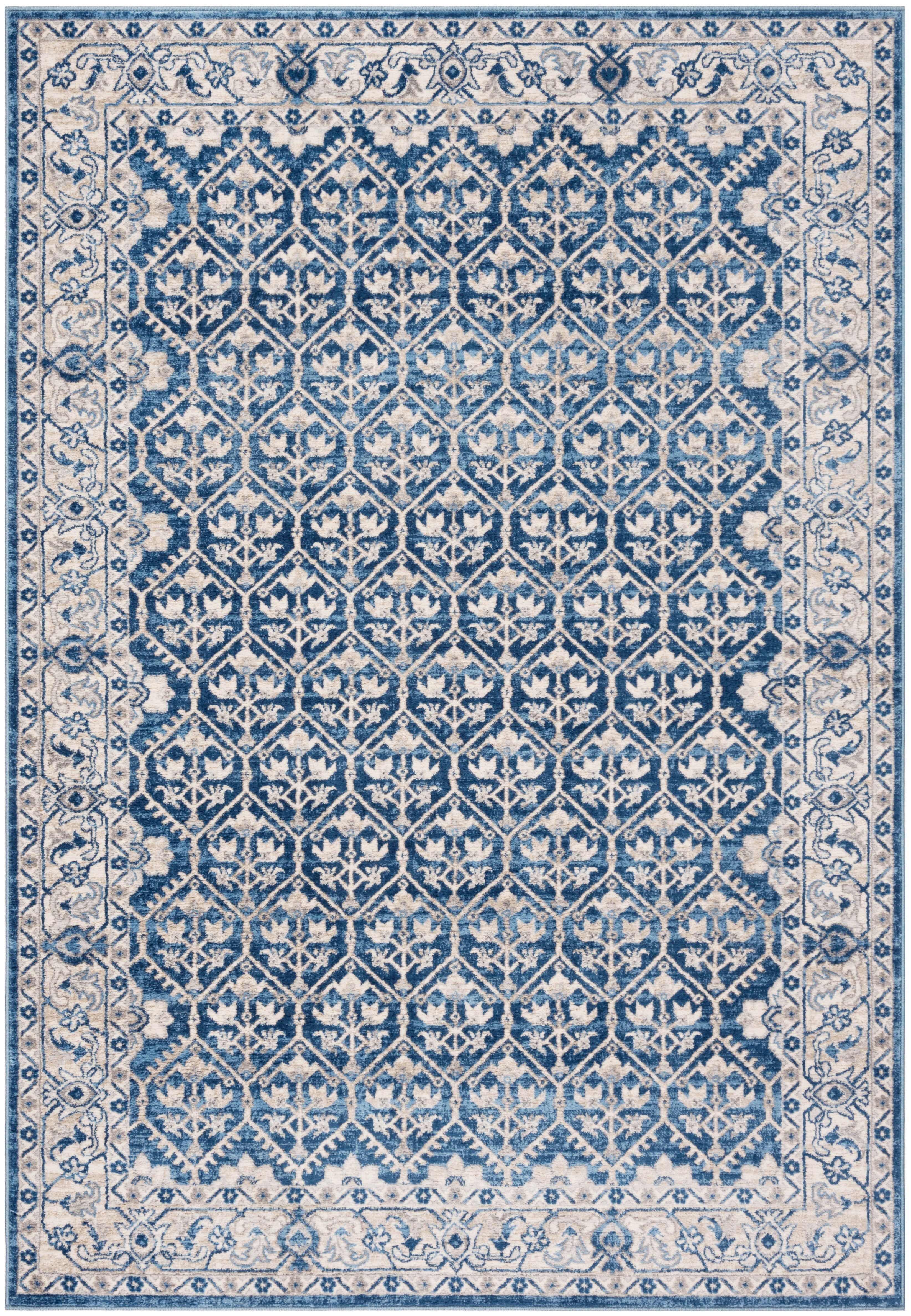 Navy and Light Grey Synthetic 6' x 9' Easy-Care Area Rug