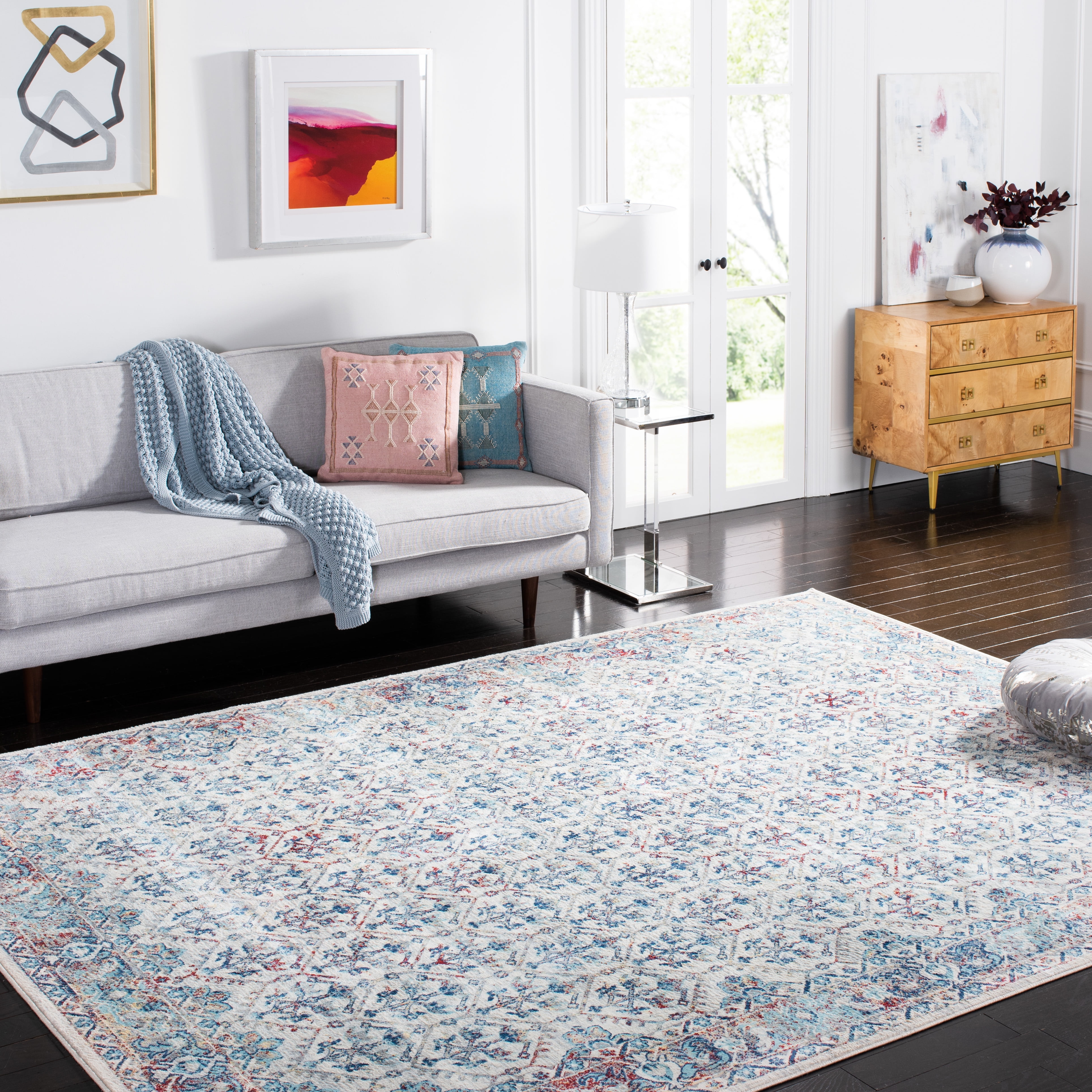 SAFAVIEH Brentwood Pompeii Geometric Area Rug, Ivory/Blue, 9' x 12'