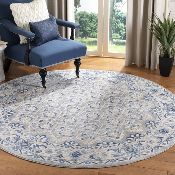 SAFAVIEH Brentwood Pompeii Geometric Area Rug, Light Gray/Blue, 9' x 9' Round