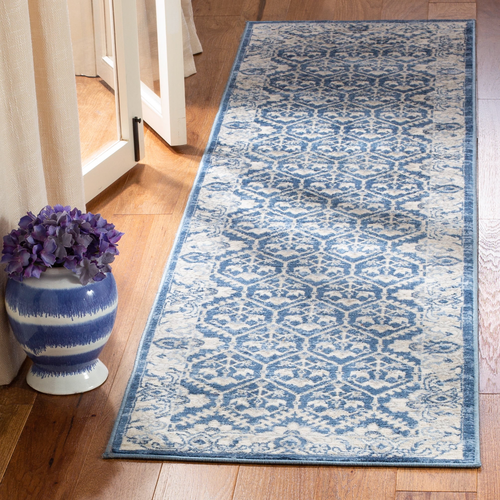 SAFAVIEH Brentwood Pompeii Geometric Runner Rug, Navy/Light Gray, 2' x 10'