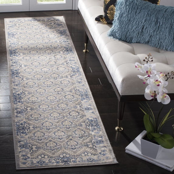 SAFAVIEH Brentwood Pompeii Geometric Runner Rug, Light Gray/Blue, 2' x 20'
