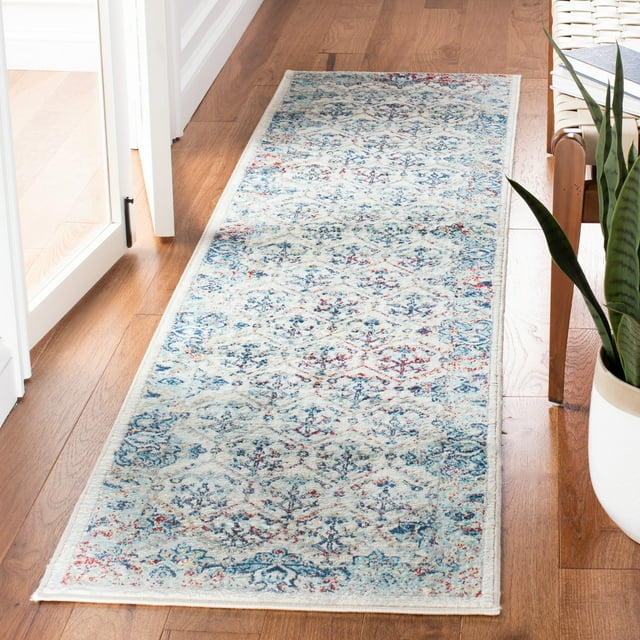 SAFAVIEH Brentwood Mide Floral Geometric Runner Rug, 2' x 8', Ivory/Blue