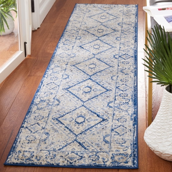 SAFAVIEH Brentwood Millicent Oriental Runner Rug, Blue/Ivory, 2' x 9'
