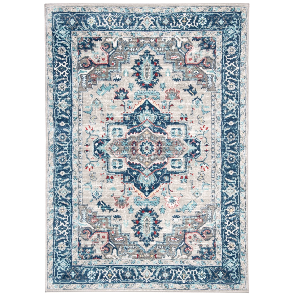 SAFAVIEH Brentwood Nanette Floral Bordered Area Rug, 5'3" x 7'6", Light Grey/Blue