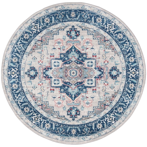 SAFAVIEH Brentwood Nanette Floral Bordered Area Rug, 6'7" x 6'7" Round, Light Grey/Blue