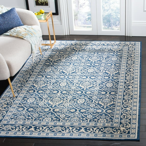 SAFAVIEH Brentwood Gillian Floral Area Rug, Navy/Light Gray, 3' x 3' Square