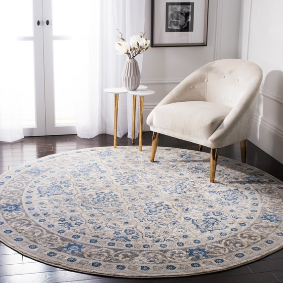 SAFAVIEH Brentwood Gillian Floral Area Rug, Light Gray/Blue, 5' x 5' Round