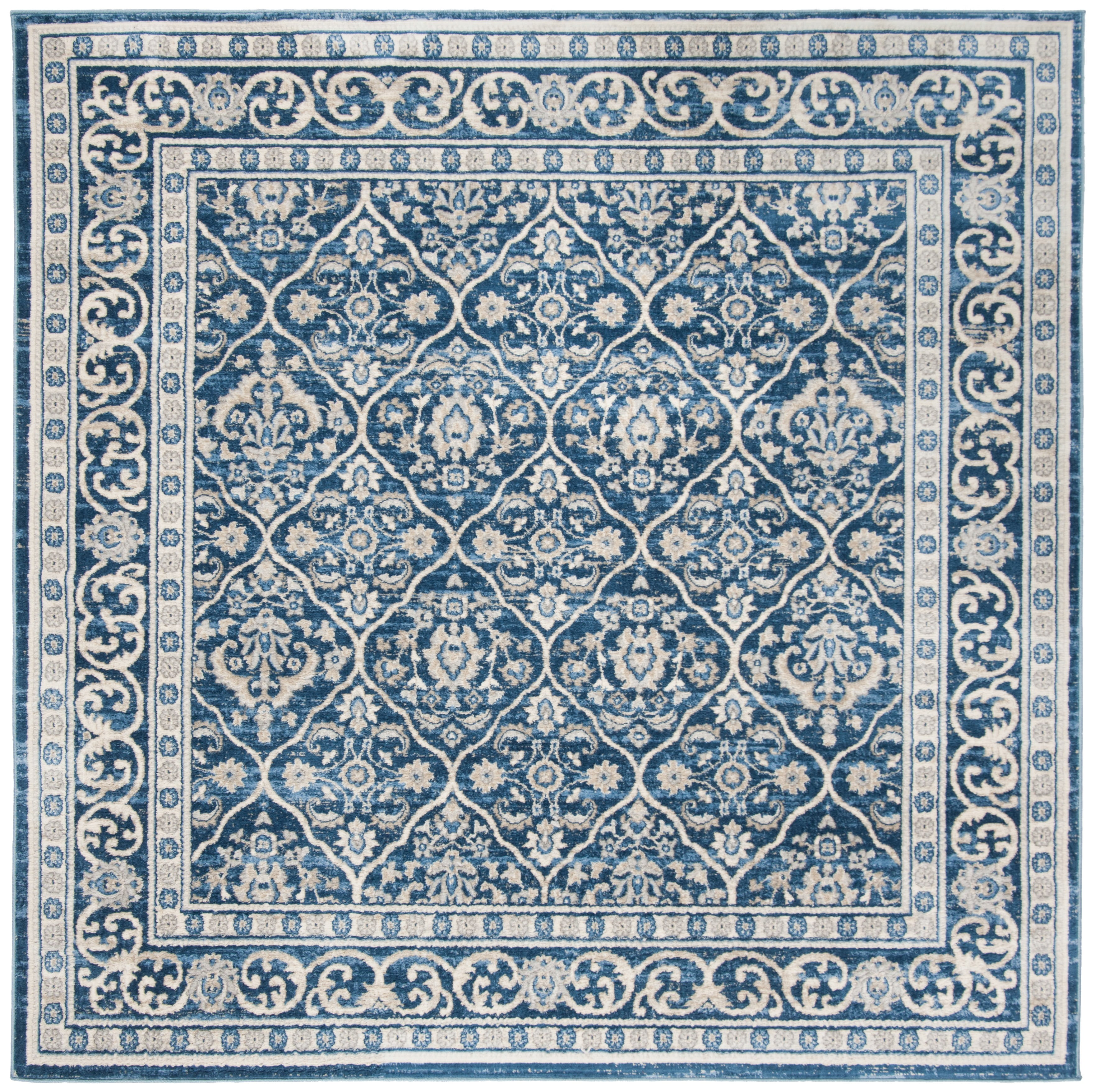Elegant Square Navy and Light Grey Synthetic Area Rug, 6'7" Square