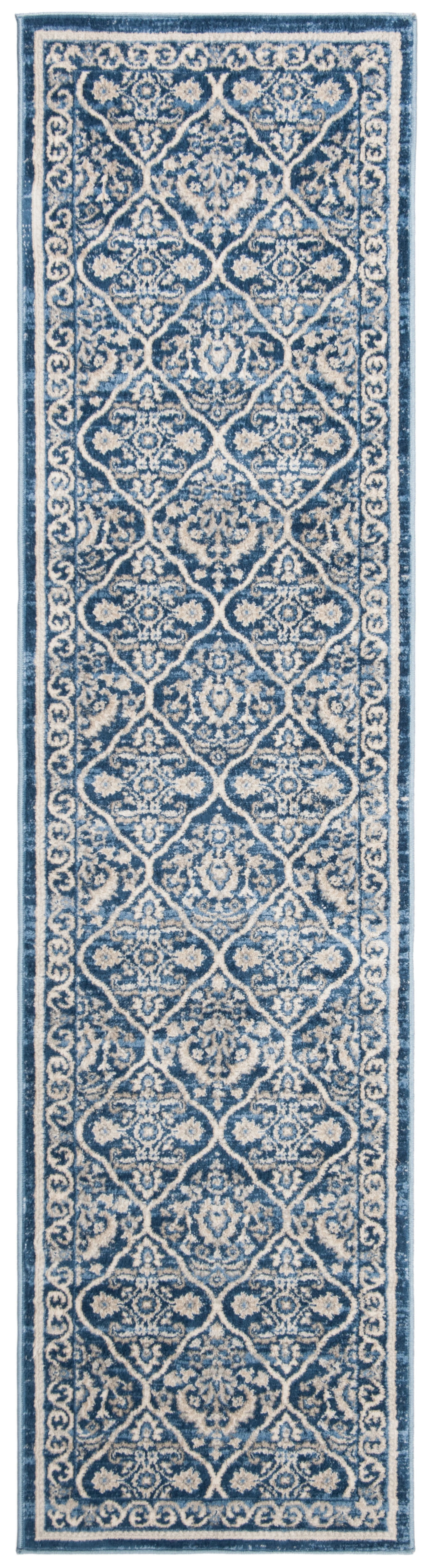 Navy & Light Grey Synthetic 2' x 14' Hand-knotted Runner Rug