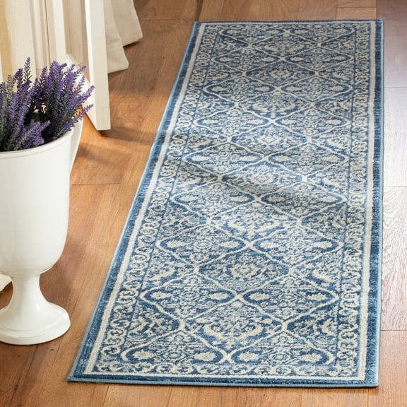 SAFAVIEH Brentwood Gillian Floral Runner Rug, Navy/Light Gray, 2' x 16'