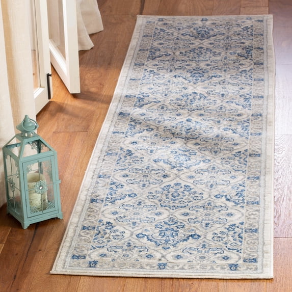 SAFAVIEH Brentwood Gillian Floral Runner Rug, Light Gray/Blue, 2' x 18'