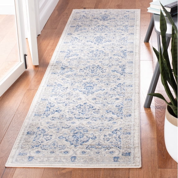 SAFAVIEH Brentwood Gillian Floral Runner Rug, Ivory/Blue, 2' x 8'