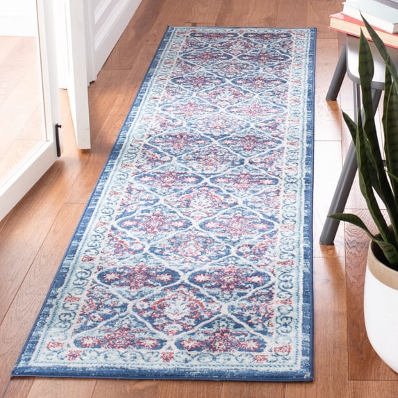 SAFAVIEH Brentwood Gillian Floral Runner Rug, Navy/Red, 2' x 8'