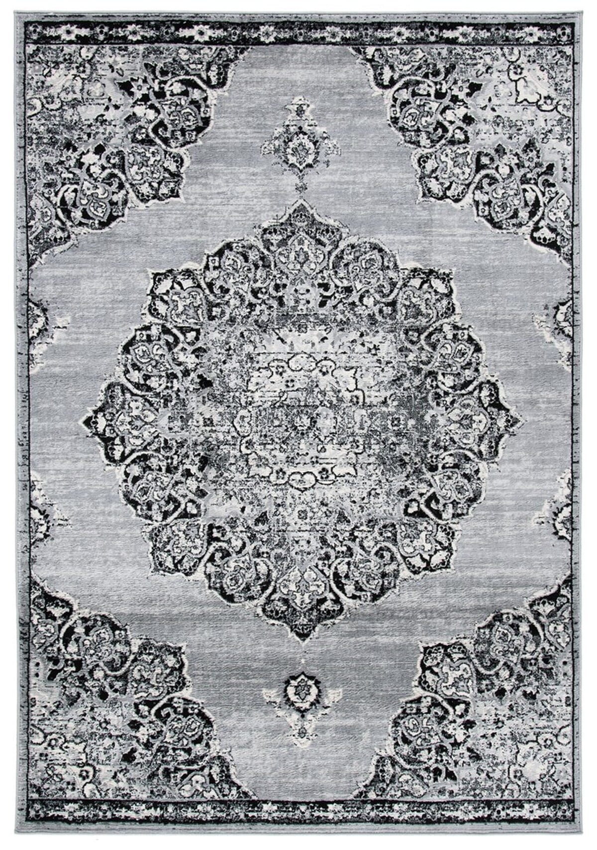 Grey and Black Synthetic Hand-knotted Rectangular Area Rug, 4' x 6'
