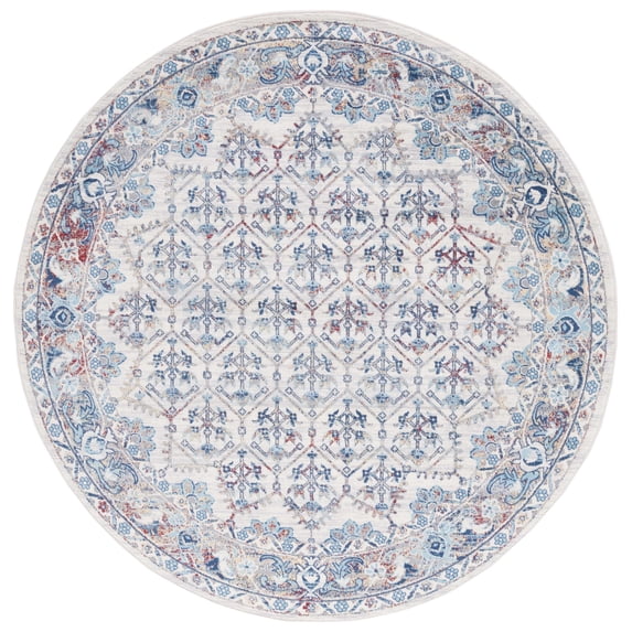 SAFAVIEH Brentwood Pompeii Geometric Area Rug, Ivory/Blue, 3' x 3' Round
