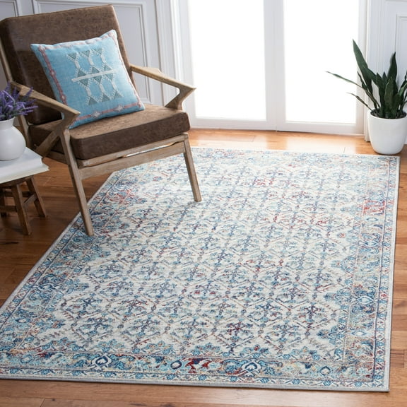 SAFAVIEH Brentwood Pompeii Geometric Area Rug, Ivory/Blue, 5'3" x 7'6"