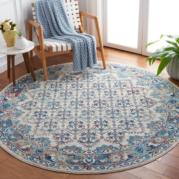 SAFAVIEH Brentwood Pompeii Geometric Area Rug, Ivory/Blue, 5' x 5' Round