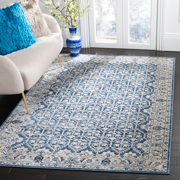 SAFAVIEH Brentwood Pompeii Geometric Area Rug, Navy/Light Gray, 3' x 3' Square