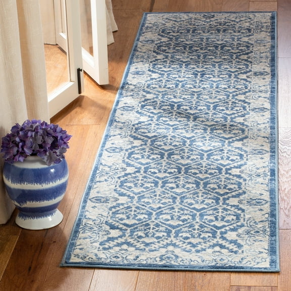 SAFAVIEH Brentwood Pompeii Geometric Runner Rug, Navy/Light Gray, 2' x 16'