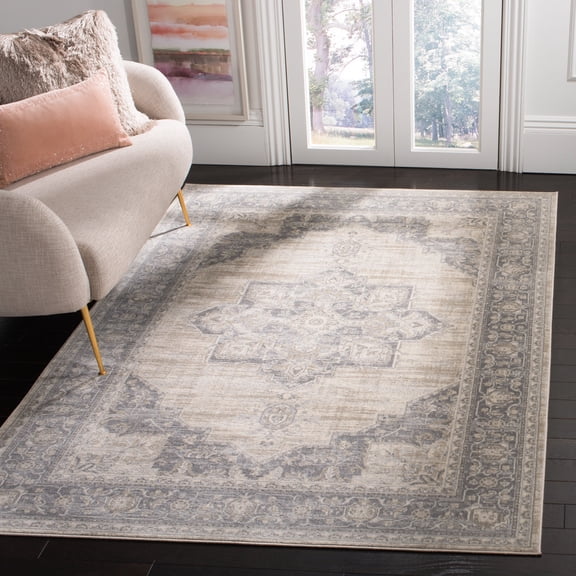 Safavieh Brentwood Rug Collection Contemporary Oriental Medallion Salah Oriental Power Loomed Gray, Runner Rugs, 5' x 5' Square, Stain Resistant