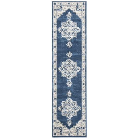 SAFAVIEH Brentwood Salah Oriental Runner Rug, Navy/Creme, 2' x 6'