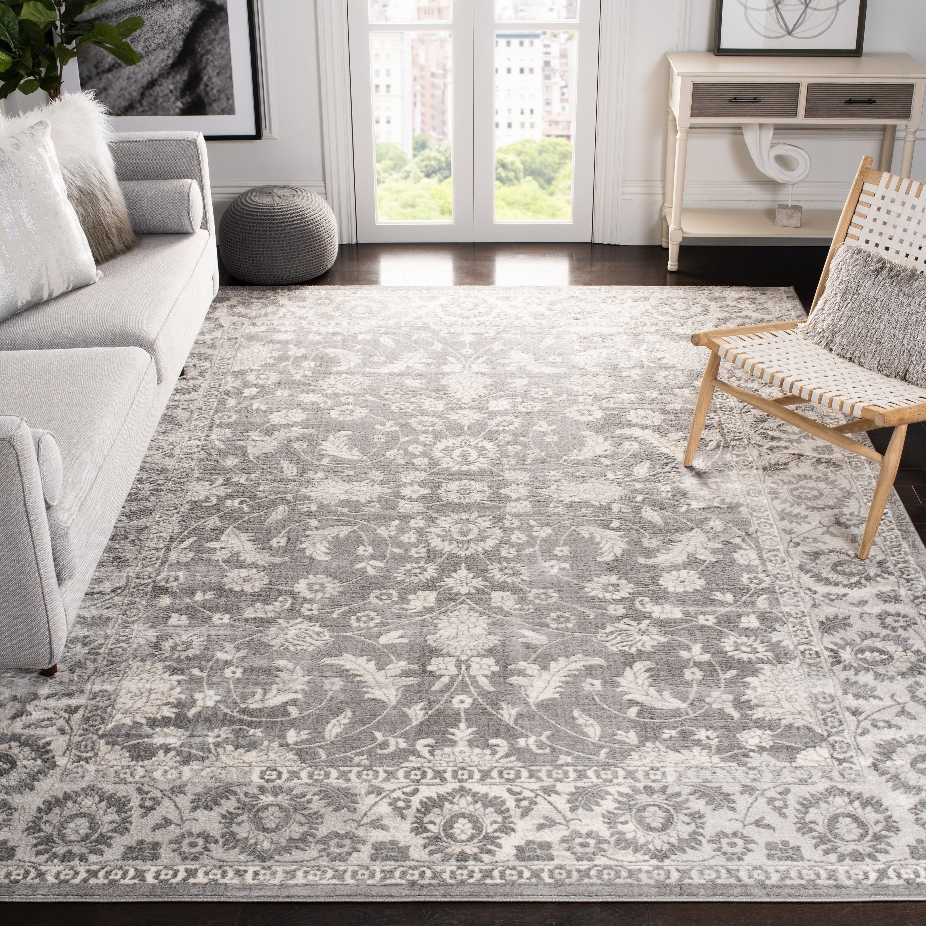 Gray and Cream 12' x 18' Stain-Resistant Synthetic Area Rug
