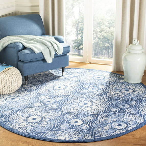 SAFAVIEH Brentwood Logan Geometric Area Rug, Navy/Creme, 6'7" x 6'7" Round