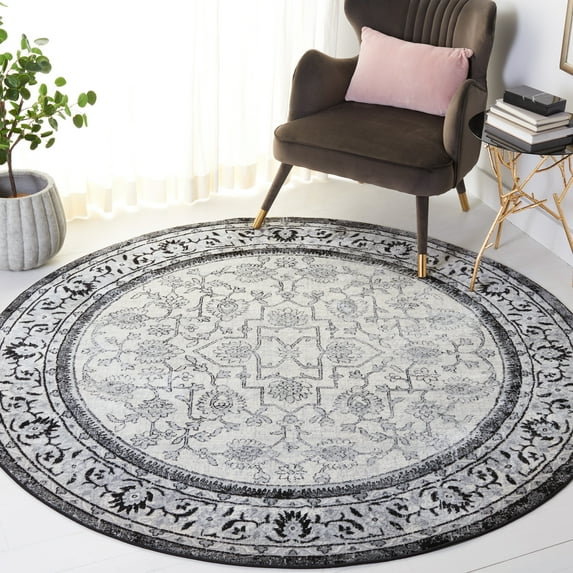 SAFAVIEH Brentwood Theobald Oriental Area Rug, Black/Ivory, 6'7" x 6'7" Round