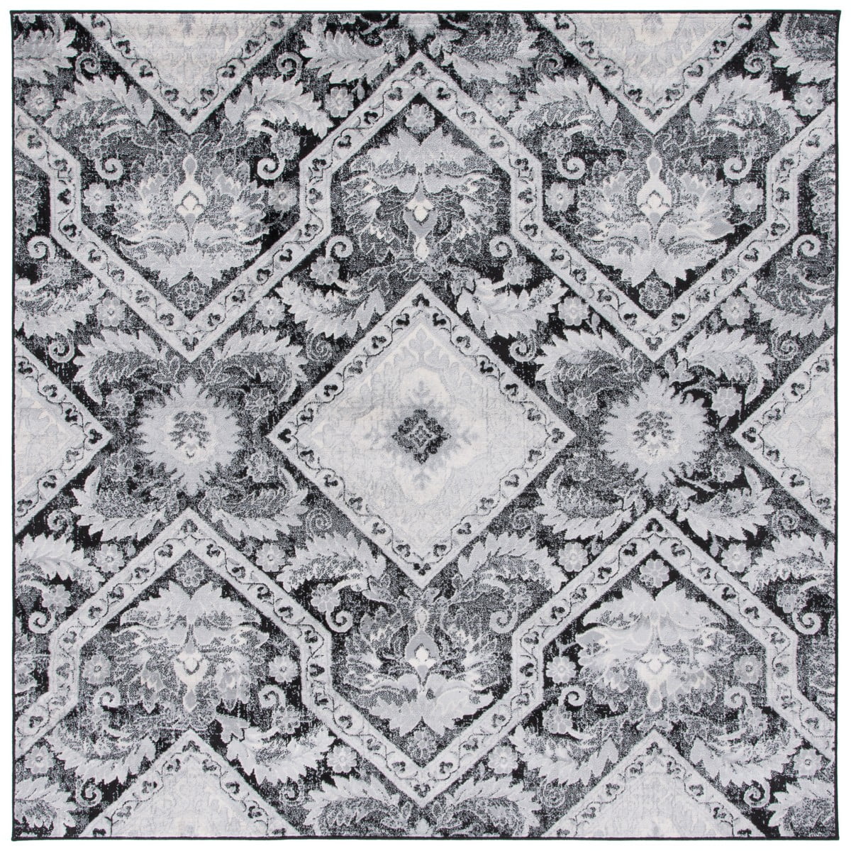 Brentwood Black and Ivory Square Synthetic Area Rug