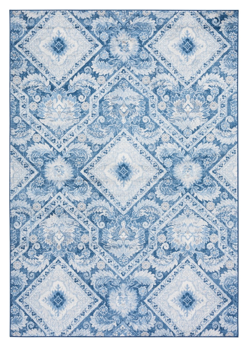 Handmade Round Blue and Ivory Synthetic Area Rug, 4'x6'