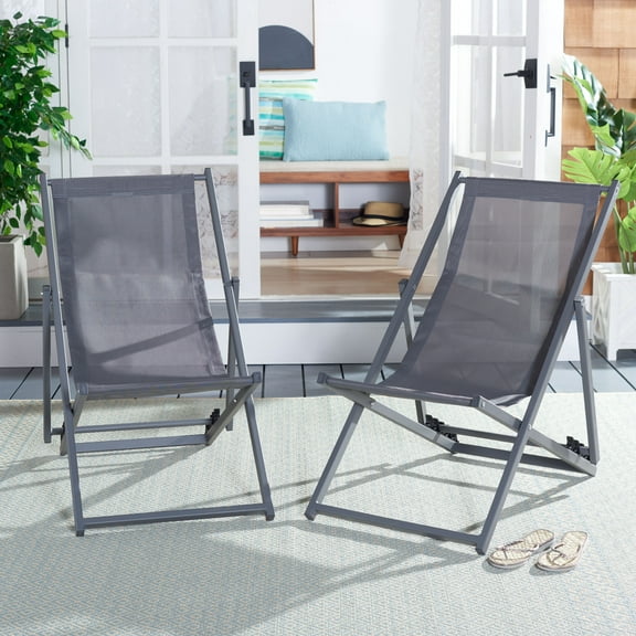 SAFAVIEH Breslin Outdoor Patio Sling Chair, Grey, Set of 2
