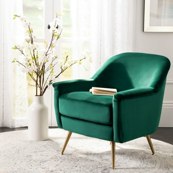 SAFAVIEH Brienne Mid-Century Arm Accent Chair, Emerald Velvet