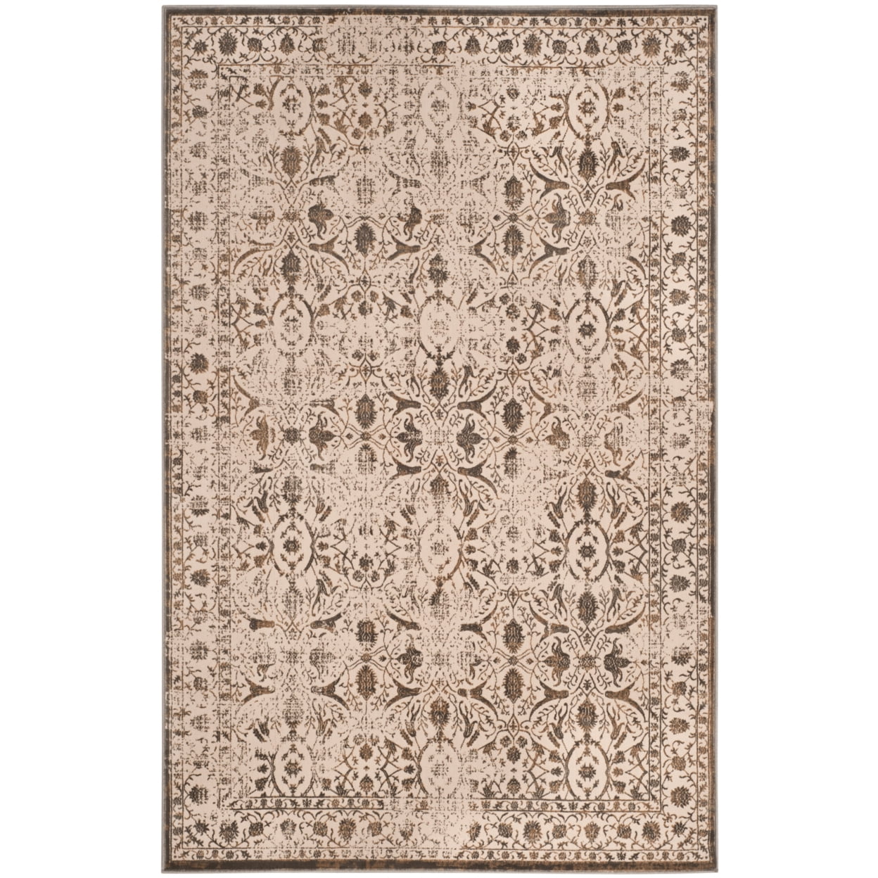 Elegant Cream & Bronze 5' x 7' Synthetic Hand-Knotted Area Rug