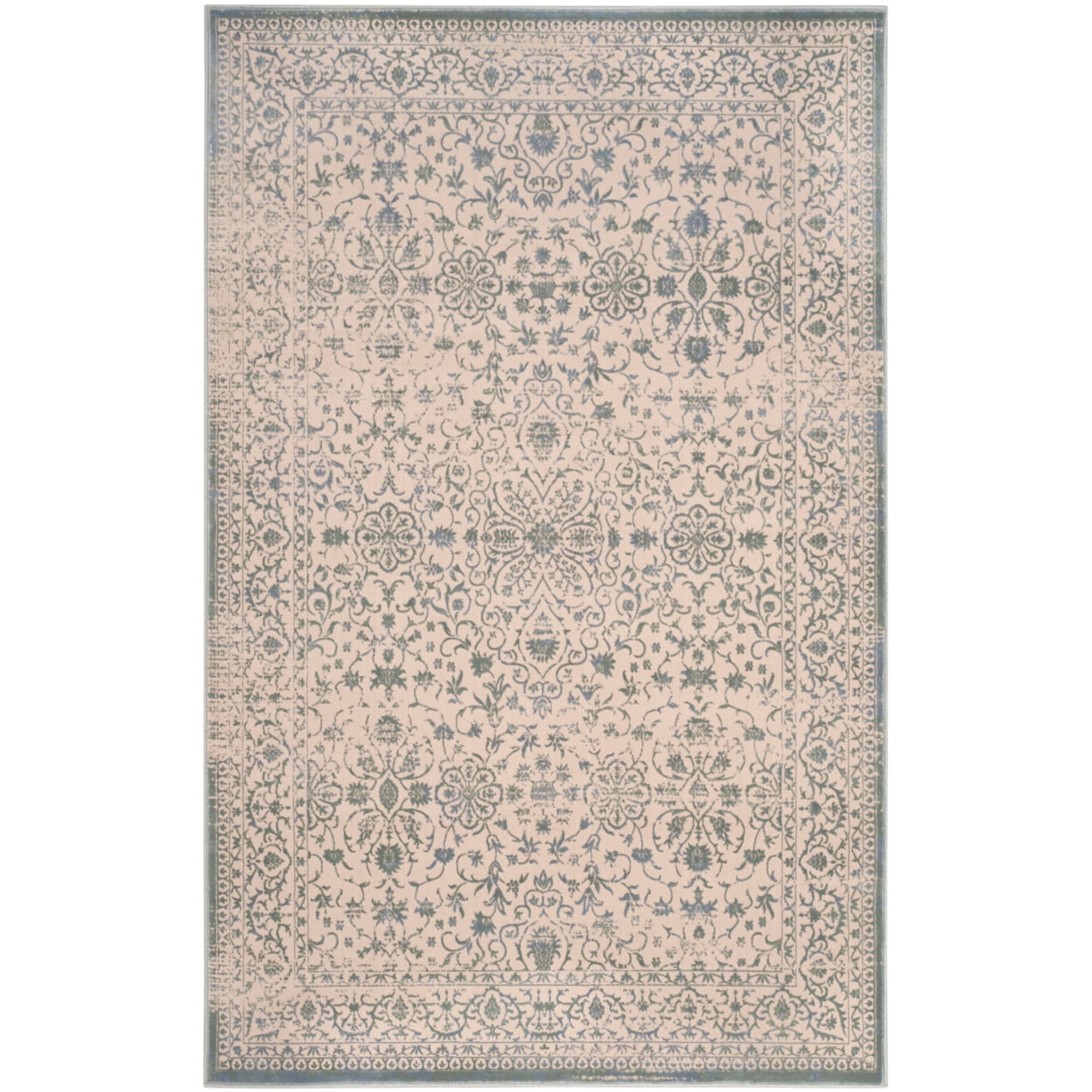 Beige and Sage Floral Rectangular Synthetic Area Rug