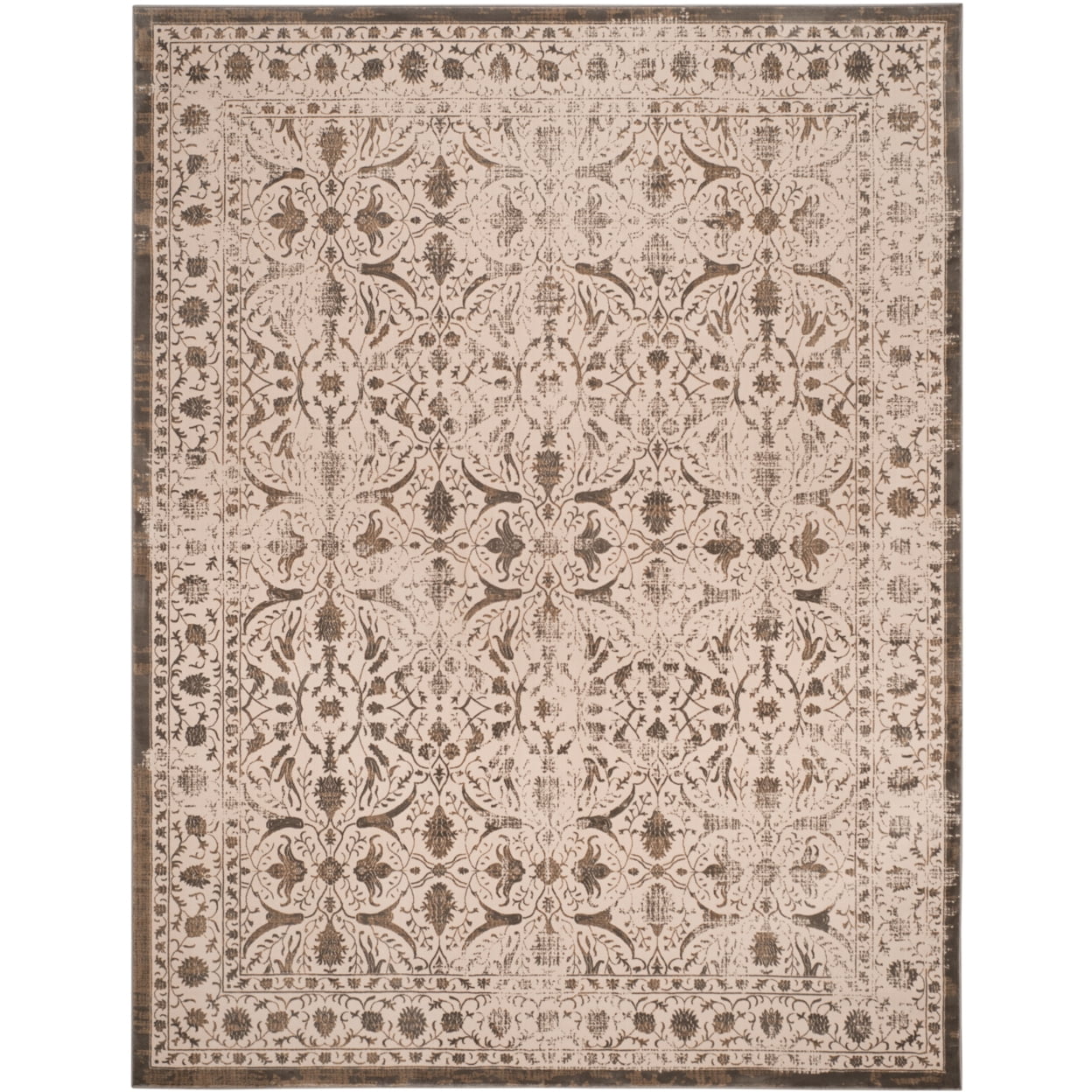 Elegant Cream & Bronze 5' x 7' Synthetic Hand-Knotted Area Rug