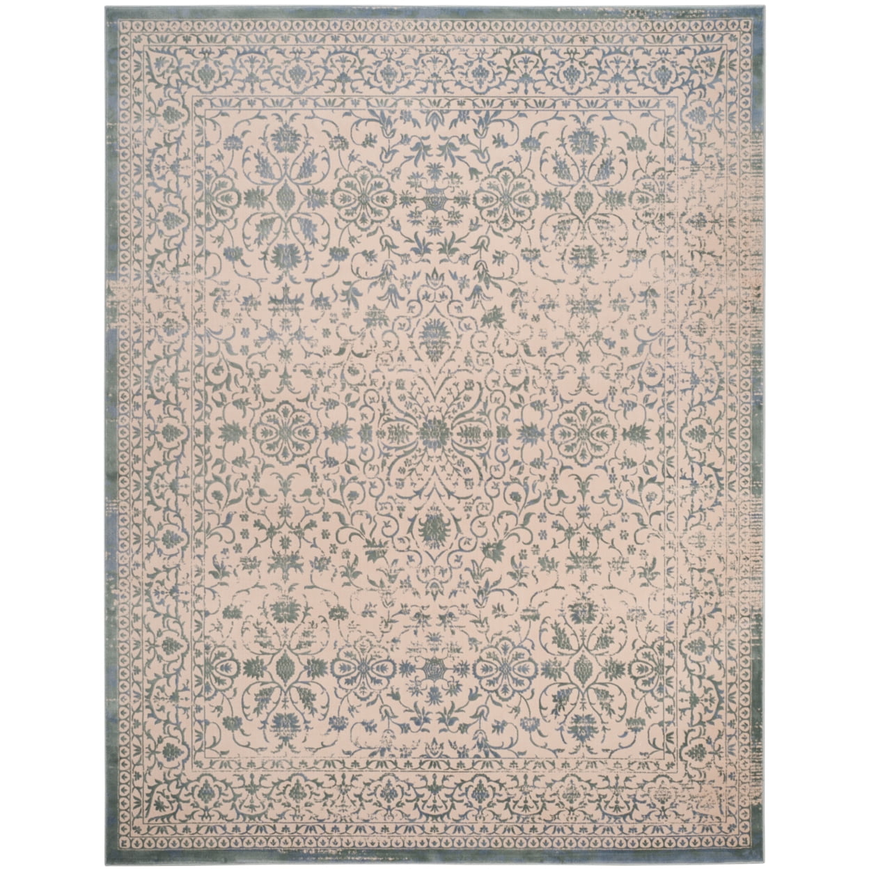 Beige and Sage Floral Rectangular Synthetic Area Rug
