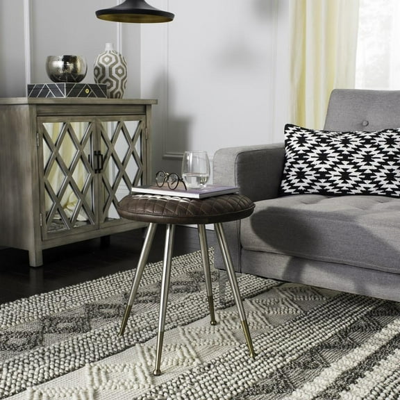 SAFAVIEH Brinley 30"H Mid Century Modern Stool, Dark Brown/Silver