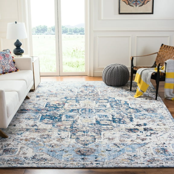 SAFAVIEH Bristol Acacia Oriental Polyester Area Rug, Cream/Blue, 8' x 10'